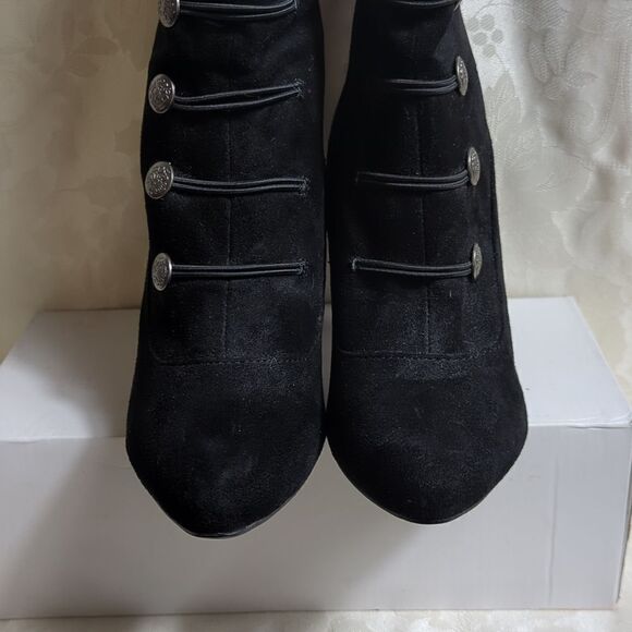 Rialto Black Suede Chung Button Marching Style Mid Calf Hi Heeled Boots - Picture 6 of 10